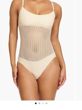 Robin Piccone Crochet Mesh One-Piece Swimsuit - Cream
